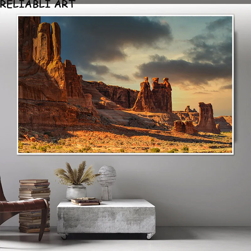 Modern Natural Sunset Mountain Landscape Canvas Painting Posters and Prints Wall Art Picture for Living Room Home Decor No Frame