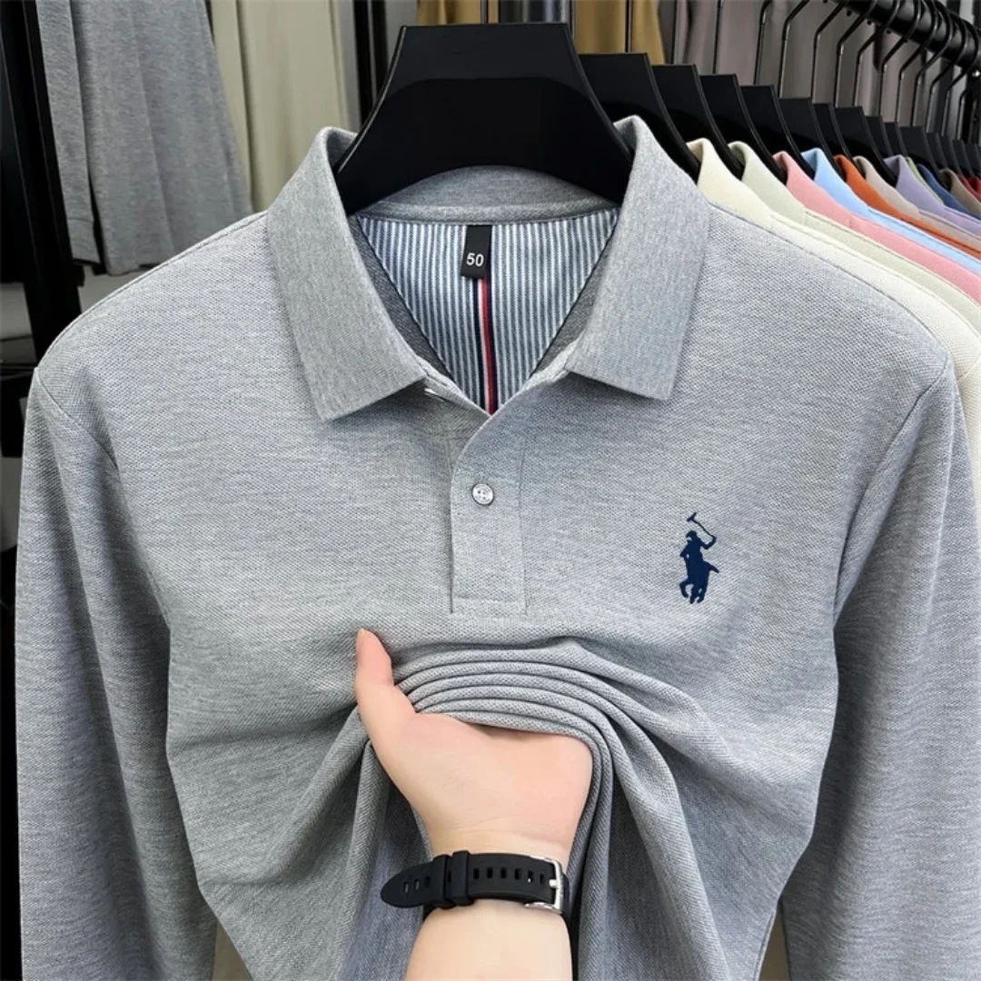 100 % reine Baumwolle, hochwertige Marke, Herren-Polohemd mit langen Ärmeln, Herbst-/Winterkollektion, modisches, luxuriöses Golfoberteil mit Stickerei, lässiges T-Shirt. – Detail 7