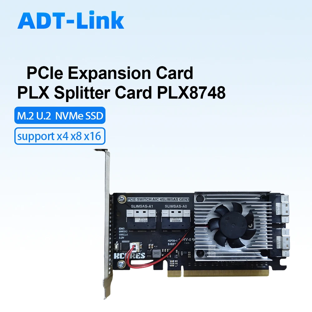 ADT-Link PCIe Expansion Card PLX Splitter Card PLX8748 Onboard Compatible Module Supports Graphics M.2 U.2 NVMe SSD X4 X8 X16