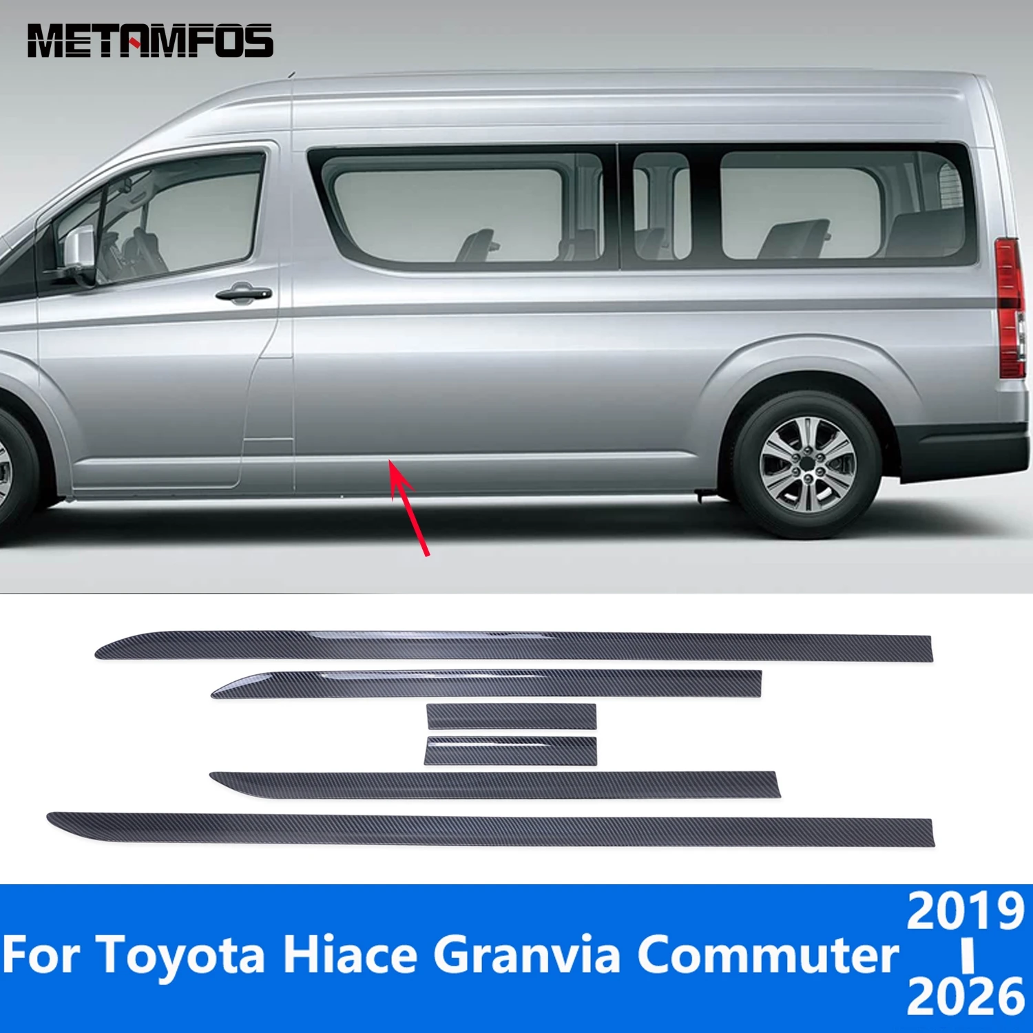 For Toyota Hiace Granvia Commuter 2019-2024 2025 2026 Carbon Fiber Door Side Line Strip Body Skirt Molding Trim Car Accessories