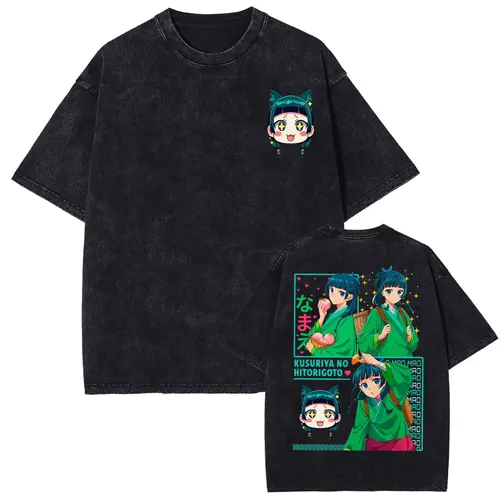 Imagen 2 del producto Camisetas lavadas de Anime de los diarios de boticário de Mao Mao, camiseta de dibujos animados de medicina, ropa para hombres y mujeres, camiseta estética de moda