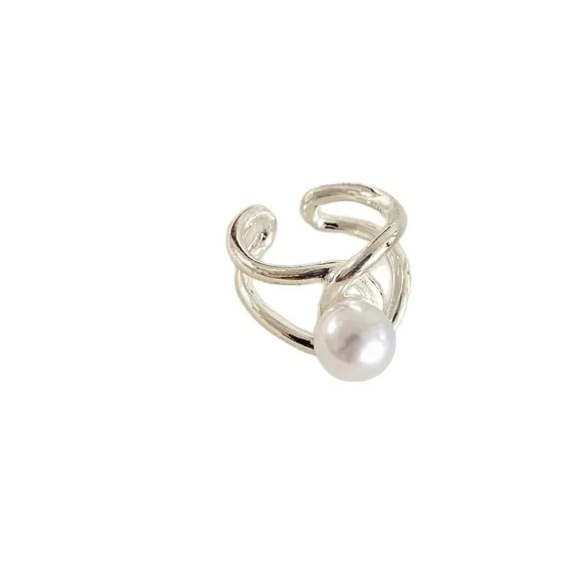 

PONYKISS 925 Sterling Silver Pearls Line Geometric Opening Ring for Women Trendy Fine Jewelry Minimalist Personality Accessories
