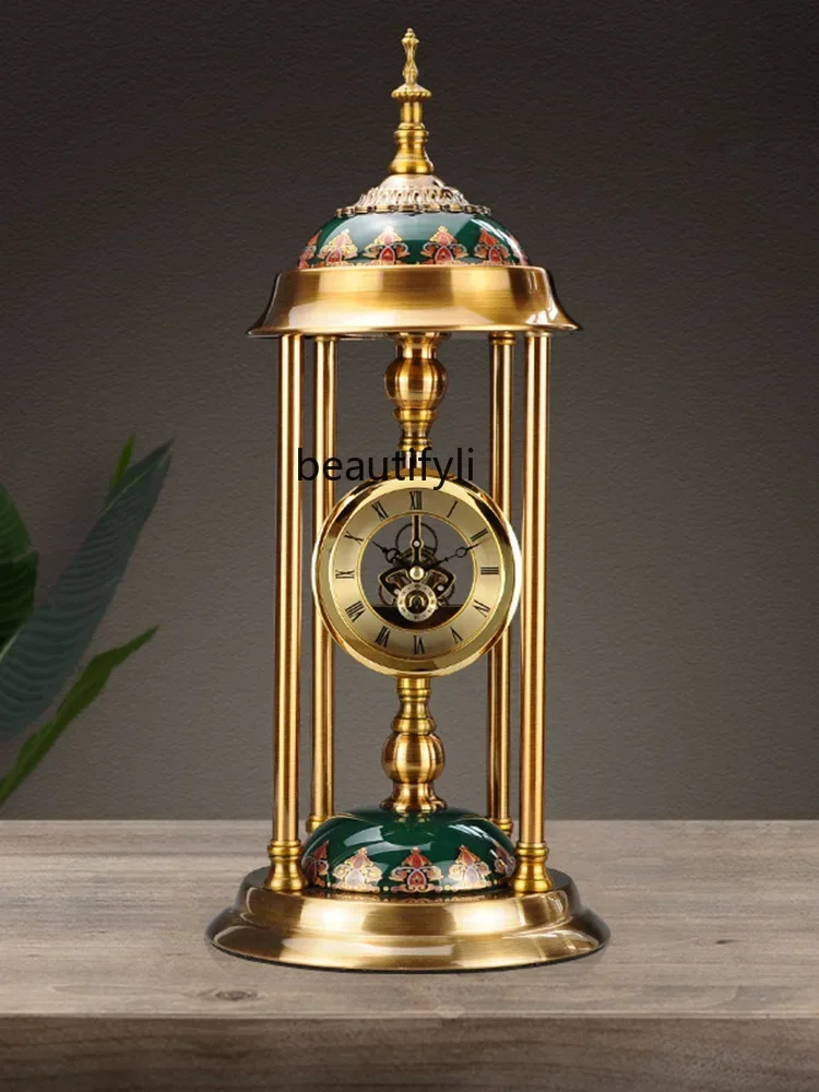 

European-Style Retro Clock Desk Clock American Noiseless Clock Bedroom Desktop Pendulum Desktop Decoration