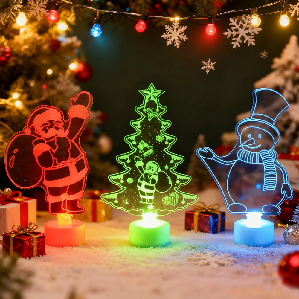 3pcs Acrylic Christmas LED Ornaments, Colorful LED Xmas Holiday Decoration Color Changing Light  for Home Christmas Party Decor