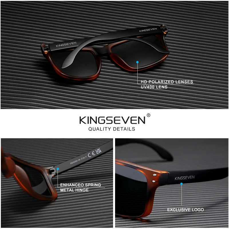 KINGSEVEN Retro TR90 Polarized Square Sunglasses Women Men Carbon Fiber Pattern Design Outdoor Sports Eyewear