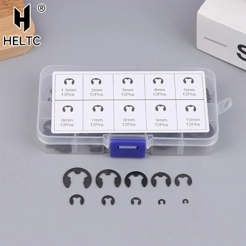 120PCS Black Stainless Steel Retaining Circlip Set Snap Ring E-Clip Washer Assortment For Shaft Fastener M1.5-M10