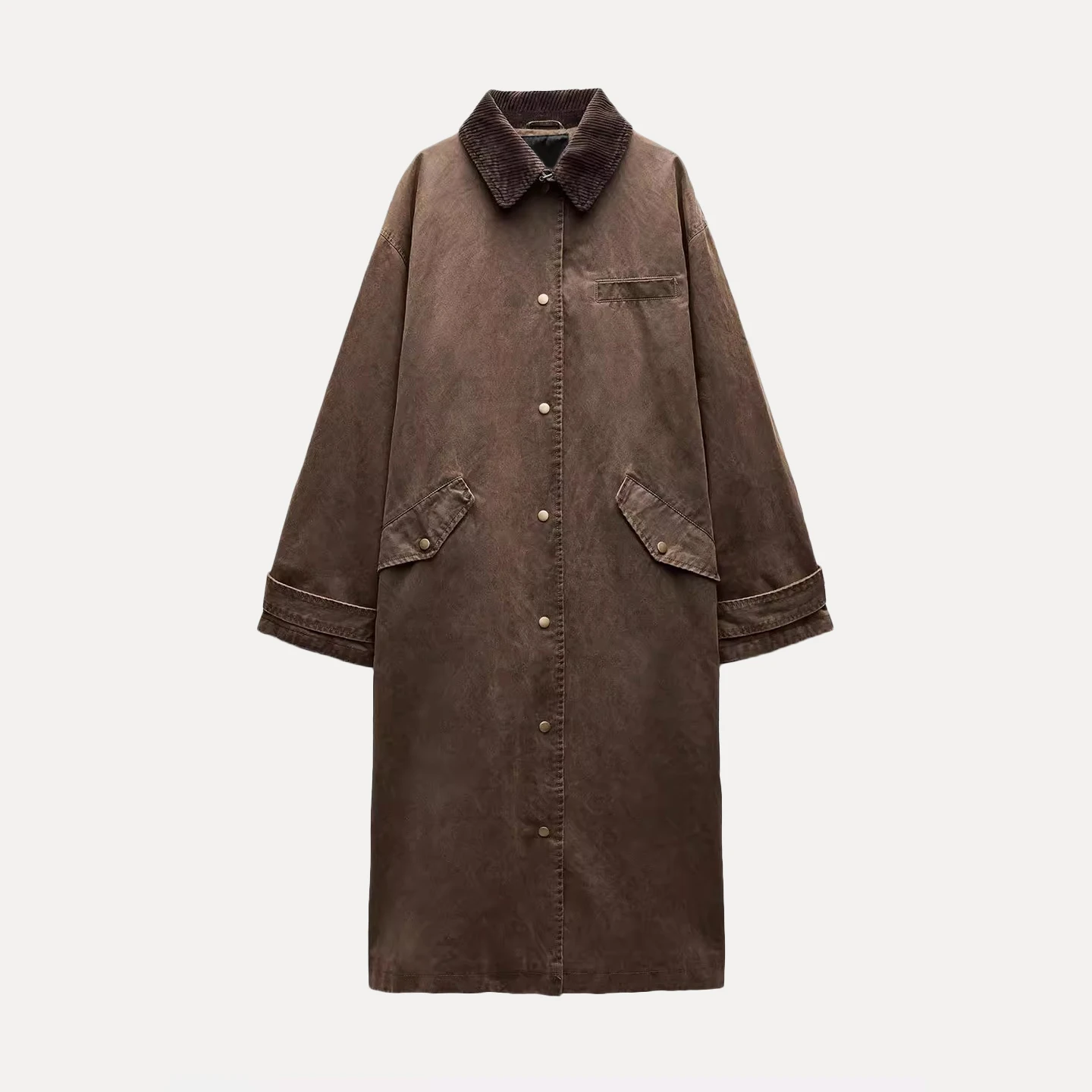 Damski płaszcz ze sztucznej skóry Z Women's Faion Ele, model 2025, nowy, elegancki, do pracy, wiatroodporny, długi, z kołnierzem, średniej długości, zapinany na jeden guzik.