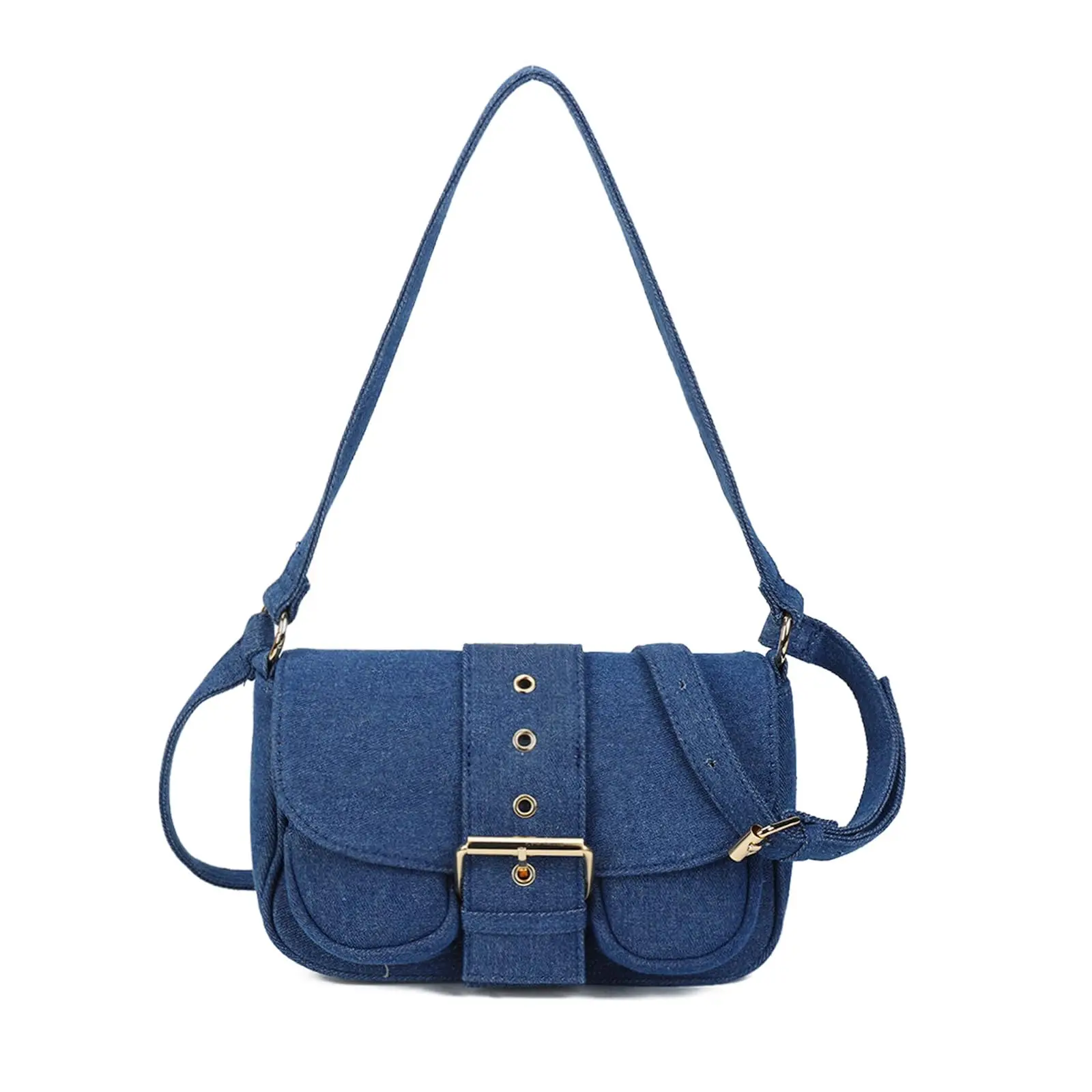 

Blue Denim Buckle Crossbody Bag: Adjustable Strap, High - Capacity Retro Shoulder Purse