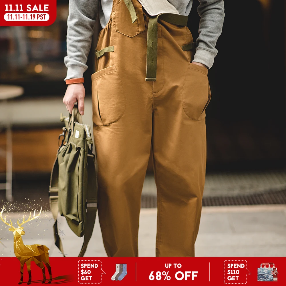 

Винтажные мужские комбинезоны Maden с подтяжками, свободные прямые повседневные цельные камзолы, длинные брюки, уличные брюки с цветными блоками