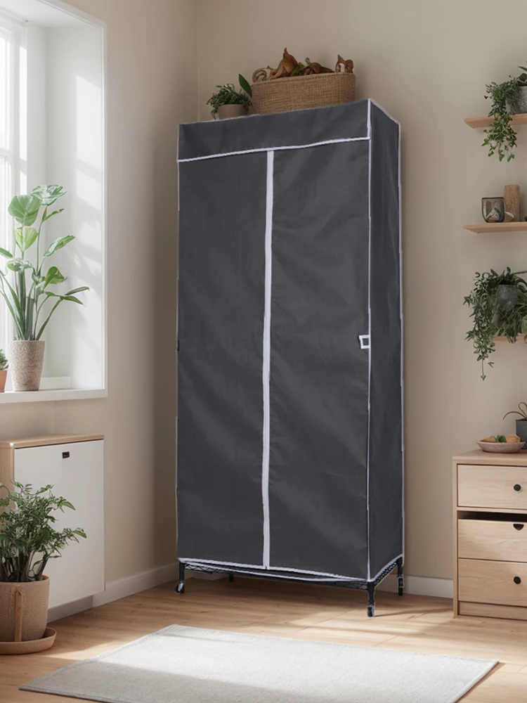 

Freestanding Closet with Wheels Multifunctional Rolling Clothes Organizer with Cover for Coats Shirts Dress