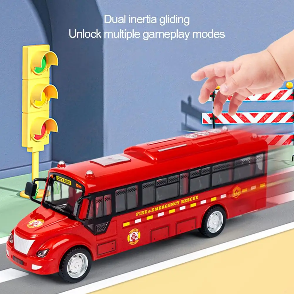 Modèle de Bus à inertie de musique légère, jouet à tirer vers l'arrière, Bus à tirer vers l'avant, fonctions de porte ouverte sur le Campus, coulissant à inertie U7x0