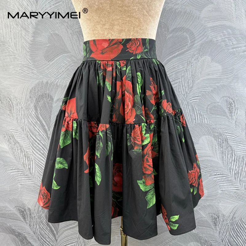 MARYYIMEI Casual Simple Printed Cotton Skirt High Waist short Skirt 2026 Autumn Fashion Women's New Style