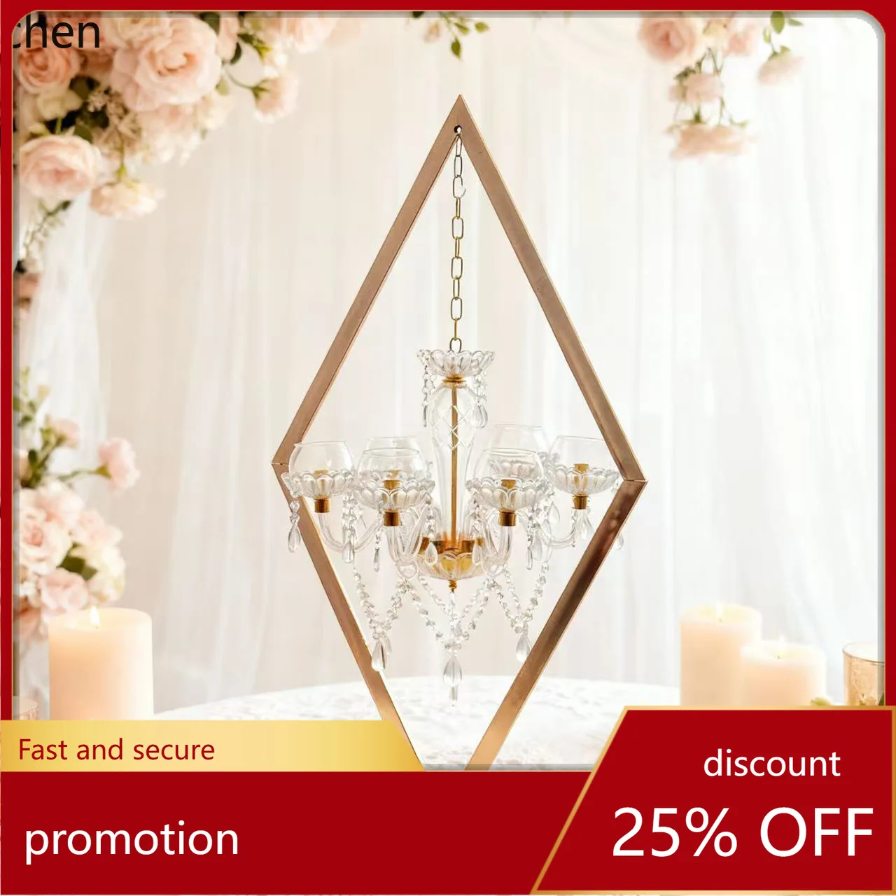 PYH gold Diamond-Shaped Light Stand Main Table Flower Welcome Road Guide Crystal Light Stand In Stock Hot Sale