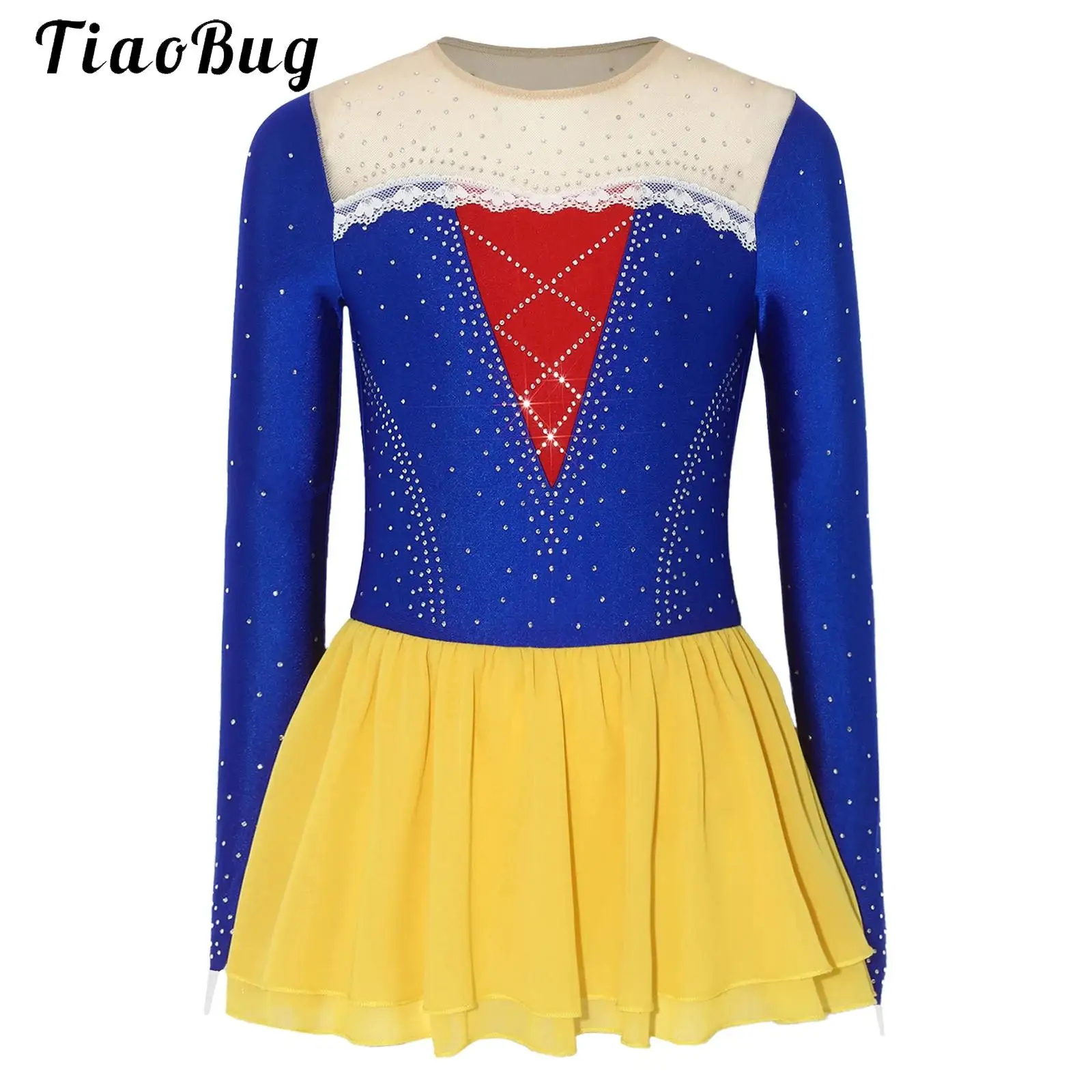 Girls Anime Characters Princess Dress Child Figure Skating Dress Rhinestones Mesh Contrast Color Ballet Tutu Dress Competitions