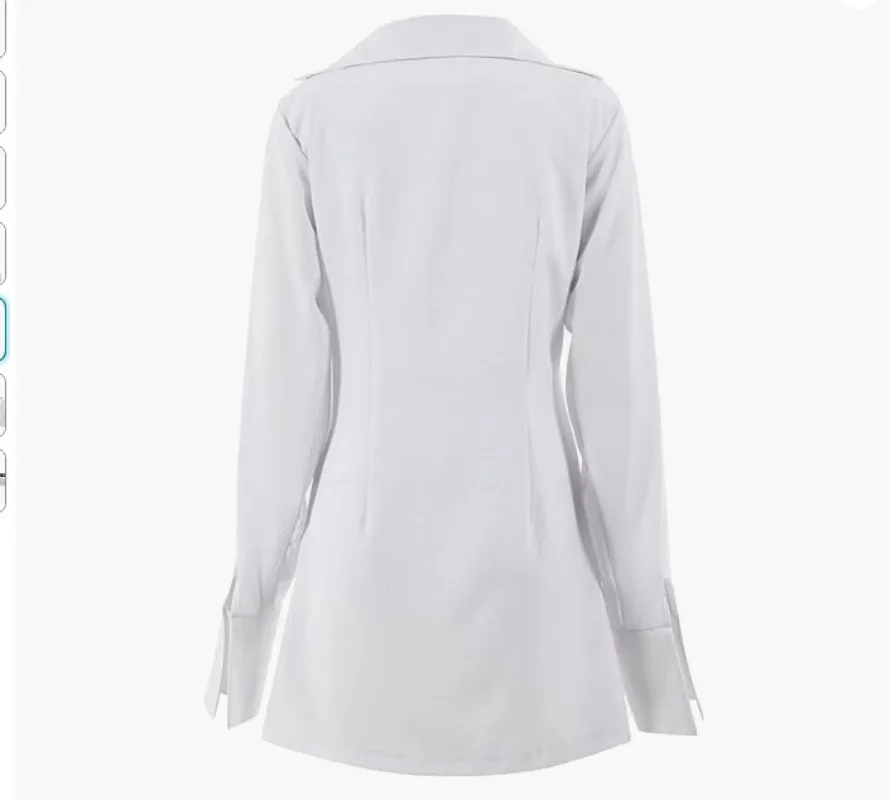 Frühlingsneues Damen-Hemd mit V-Ausschnitt, langärmeliges, langes Hemdoberteil mit Knopfleiste am Saum und geteiltem Ende