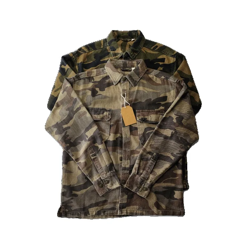 Herren Militär Tarnhemd Jacke Retro gewaschene Baumwolle Arbeitskleidung Langarm Top Vintage taktische Cargo-Hemden Frühling Herbst