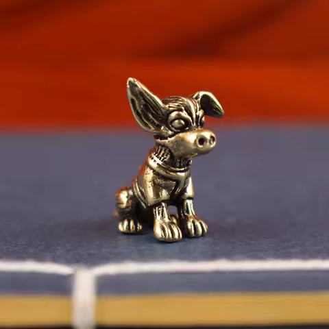 Hand-Carved Solid Brass Dog Statue, Antique Finish Zodiac Animal Figurine, Desk Decor, Office Home Decoration, Unique Gift Idea