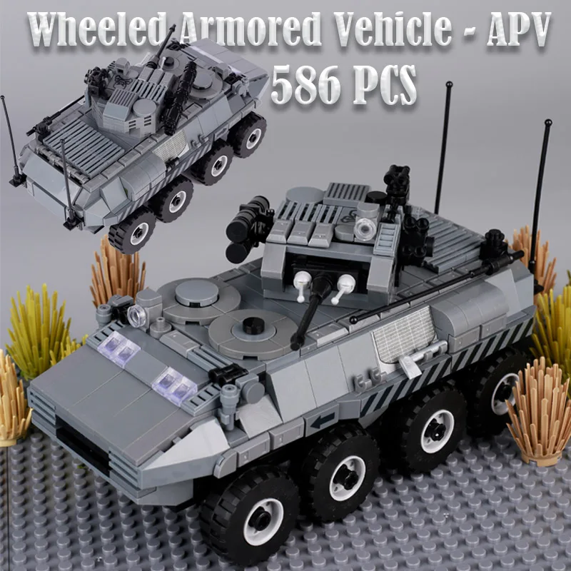 

MOC City Modern Wheeled Armored Vehicle APV Building Blocks US Soviet Union Russia Military War Weapons Tank Car Bricks Toys Boy