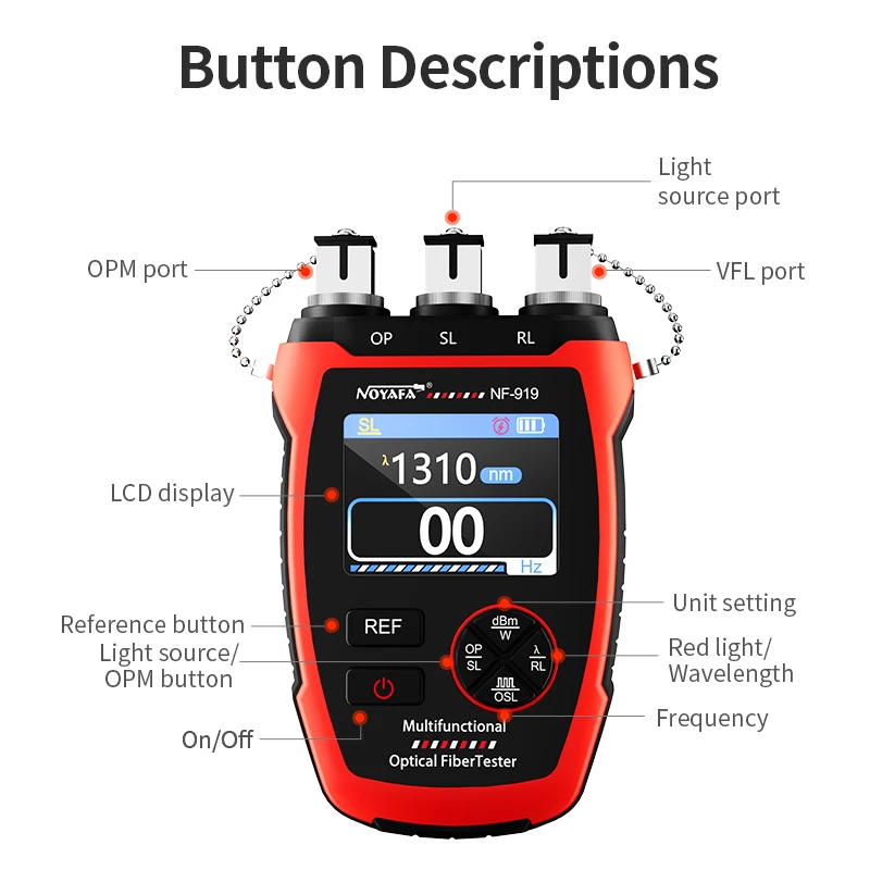 Noyafa NF-919 3 in1 Power Meter Stable Light Source VFL REF Visual Fault Locator Red Light Fiber Optic Tester Tool