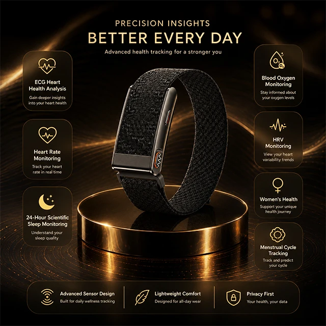 Pulsera Inteligente de Salud con ECG, Monitor de Frecuencia Cardíaca, Oxígeno en Sangre, Seguimiento del Sueño, Presión Arterial, Monitor de Estrés, Composición Corporal, Reloj de Salud para Mujer