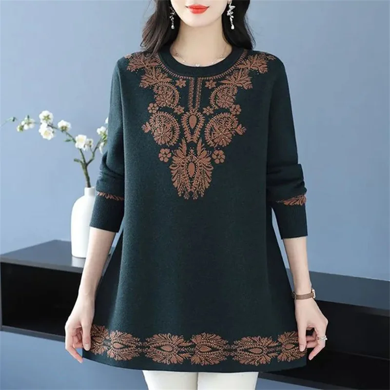 

Свитер средней длины, осень-зима, женский шерстяной свитер, платье, благородный элегантный жаккардовый вязаный пуловер, женский джемпер, полный