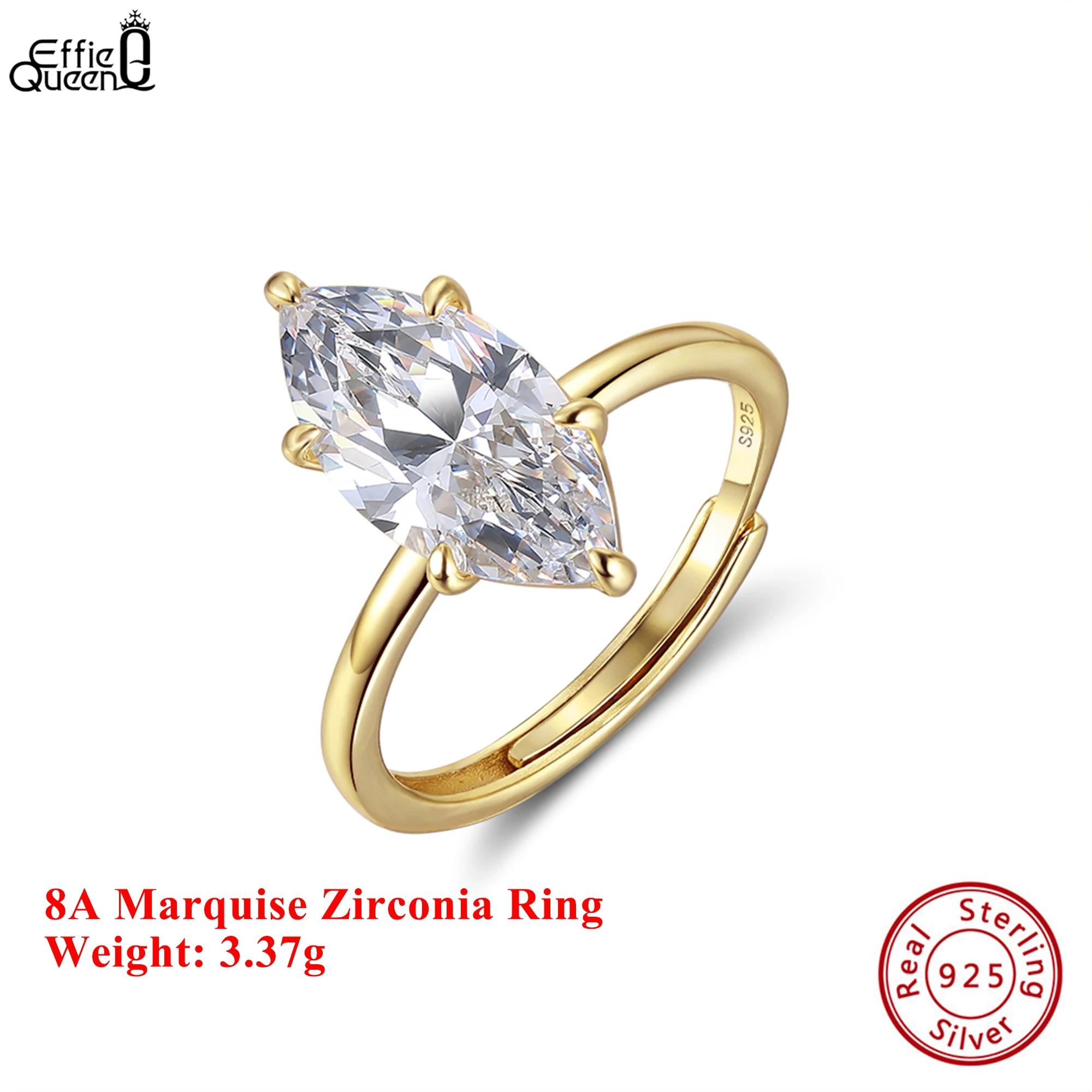 

Effie Queen 100% S925 Silver 14k Gold Marquise Cut Zirconia Ring Trendy Jewelry for Women, Men Birthdays Celebration Gift LZR45