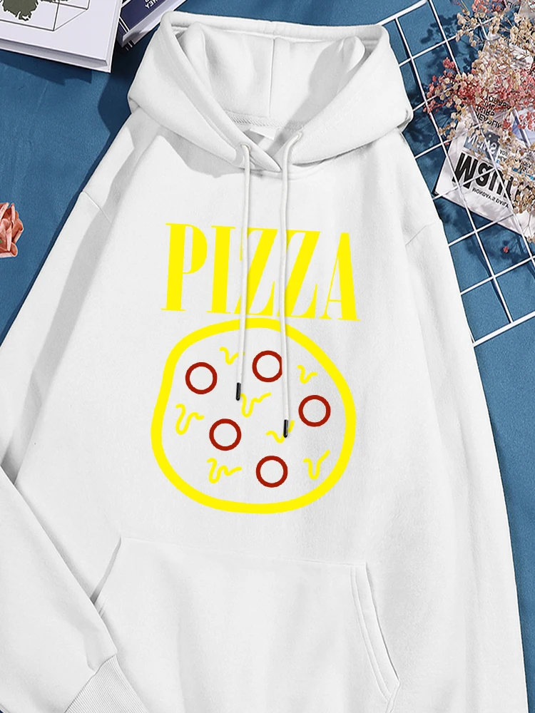 Pizza Print For Women Sportwear Harajuku Simple Hoodie Causual Comfortable Pocket Tracksuit Unique Loose Machine Washable Top