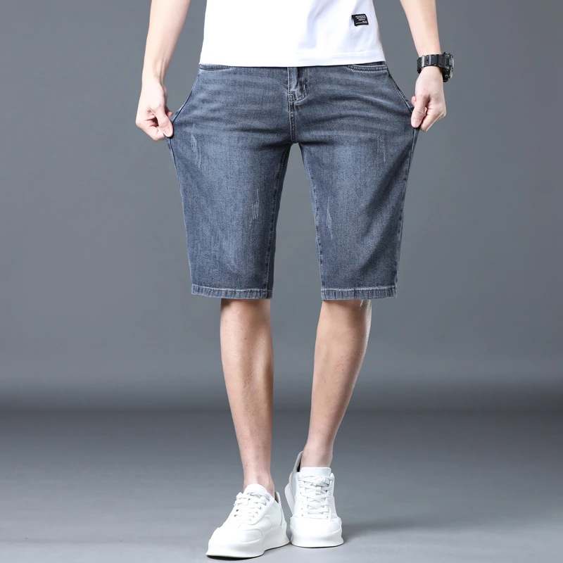 2024 New Denim Shorts for Men's Summer New Loose Straight knee length pants Youth Elastic short  jeans for men cargo pants