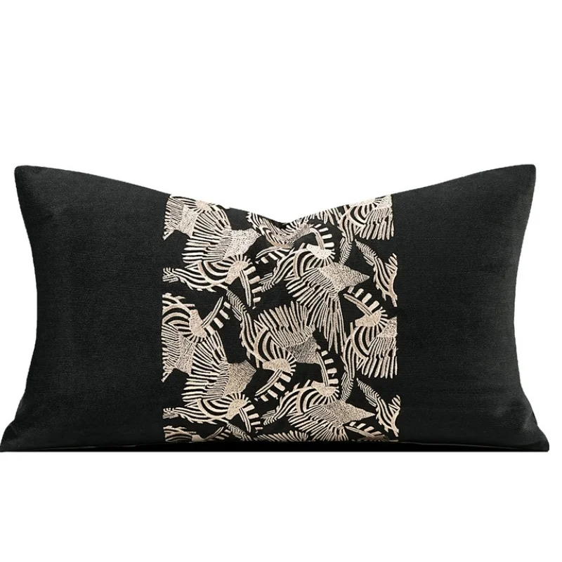 Luxury Zebra Embroidered Throw Pillow Cover Modern Gold Embroidery Cushion Case Black Velvet Decorative Pillow For Sofa Decor