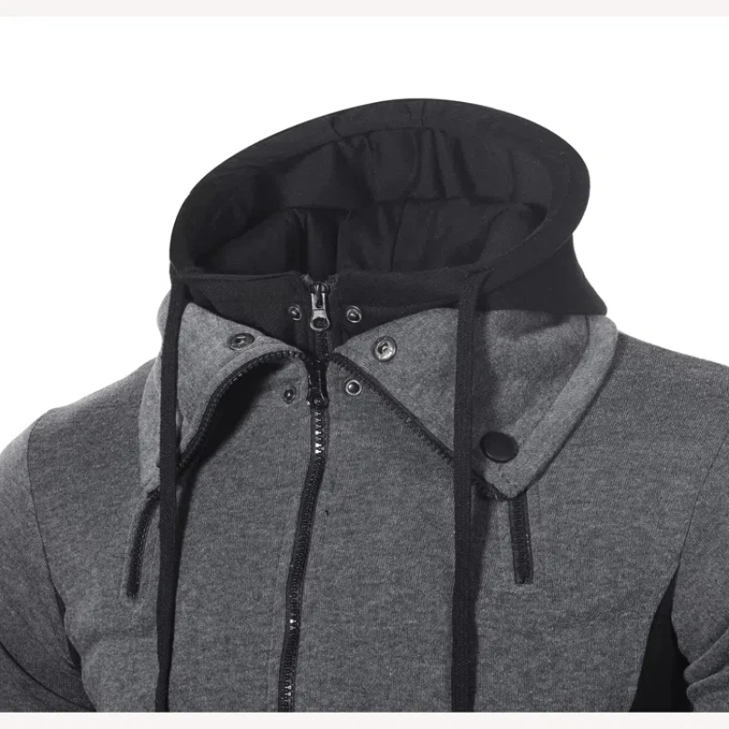 Spring Autumn New Hooded Long Sleeve Fashion Cardigan Man High Street Zipper Patchwork Pockets Outwear Vintage All-match Tops
