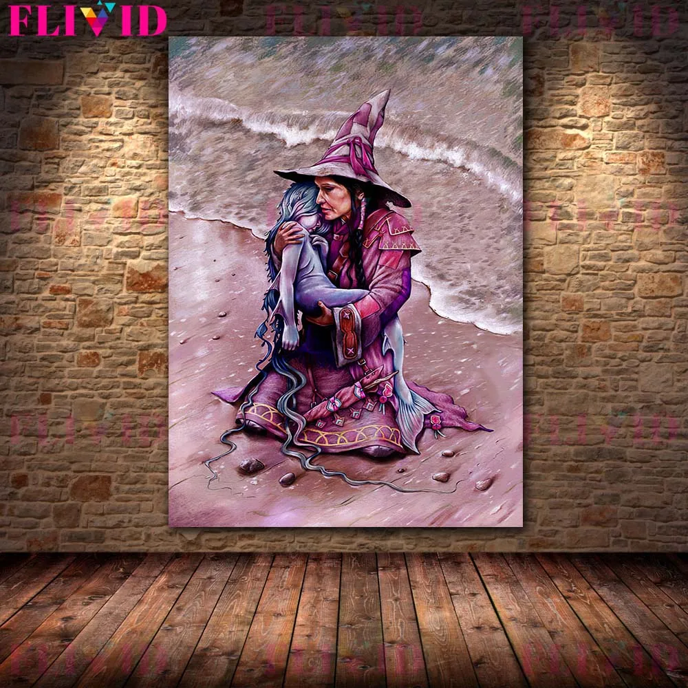Traveling Little Witch Wall Art Canvas Painting Fire Thunder Magic Witch Vintage Art Poster And Prints Wicca Home Decoration