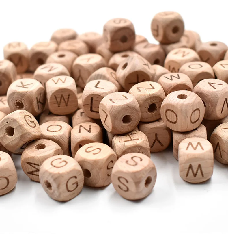 100pcs Beech Wooden Letter Beads 12mm Eco-Friendly Wood Square Alphabet Beads For Bracelet Necklace Jewelry Making