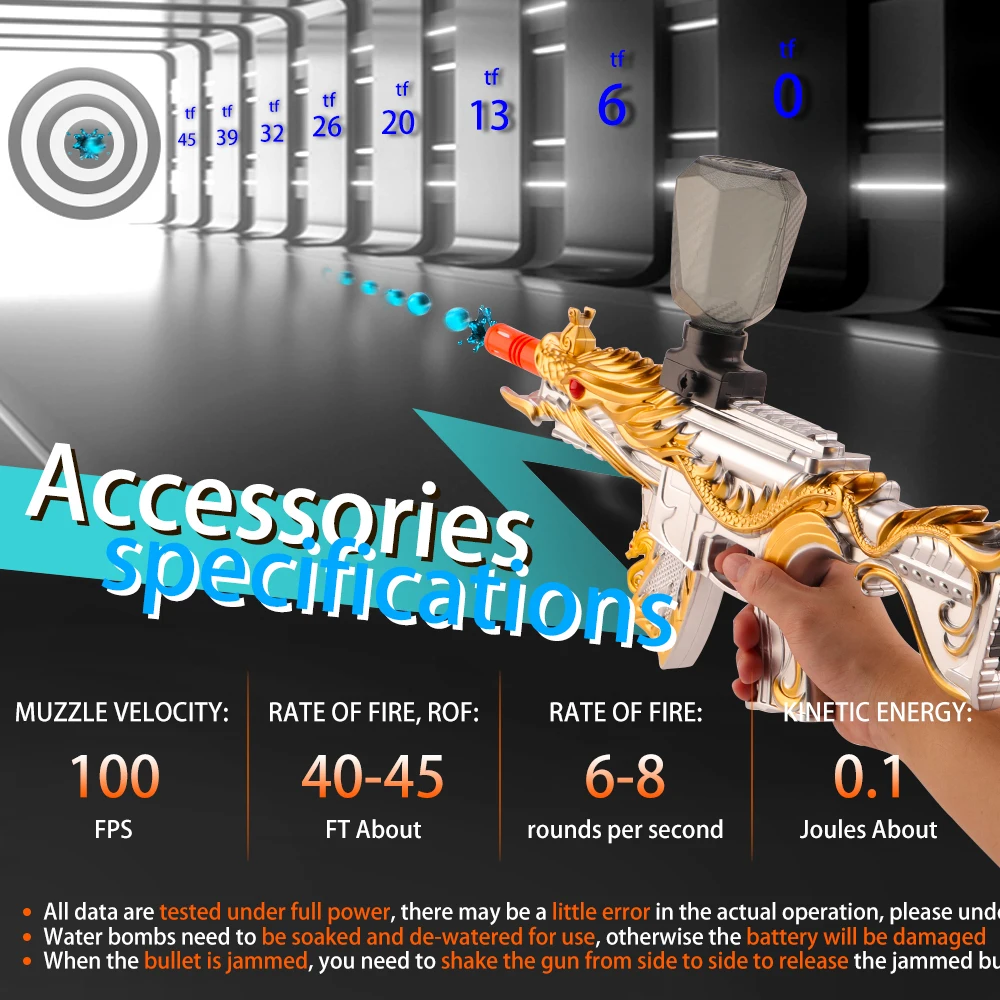 ​ ​ Bola de gel de água Golden Dragon Blaster ​ ​   - Pistola de bola de respingos de design artístico para tiro ao ar livre e cosplay (bolinhas excluídas)