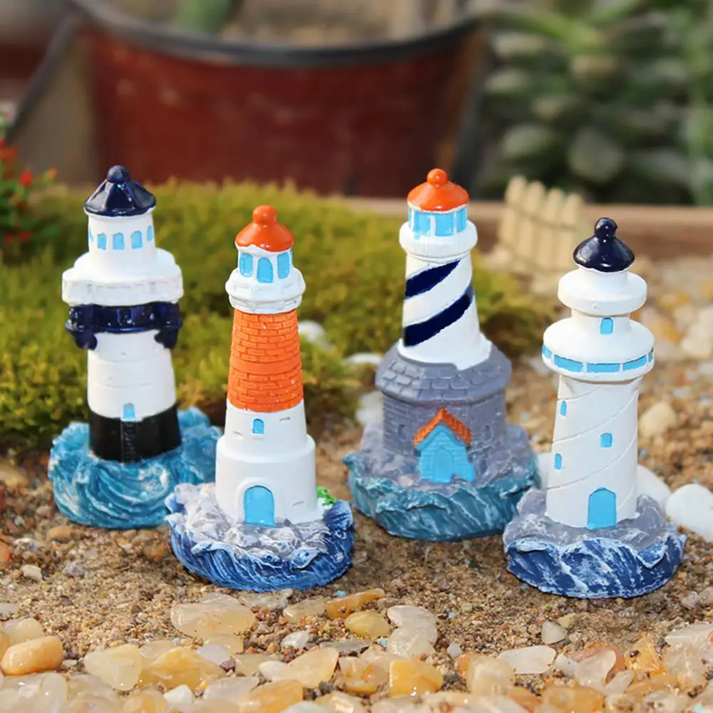 Lighthouse Sculpture  Cute Micro Landscape Lighthouse Figurine  Eye-catching Garden Miniature