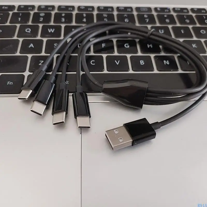 R91A 50cm 멀티 USB C 스플리터 케이블 4 in 1 충전 코드 4 Type-C Male 플러그