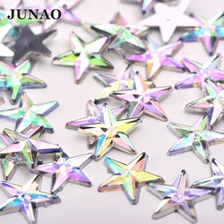 JUNAO 100szt 10mm Crystal AB Star Flatback Rhinestones Glue On Crystal Diamonds Non Hotfix Strass Shiny Face Nail Art Stones