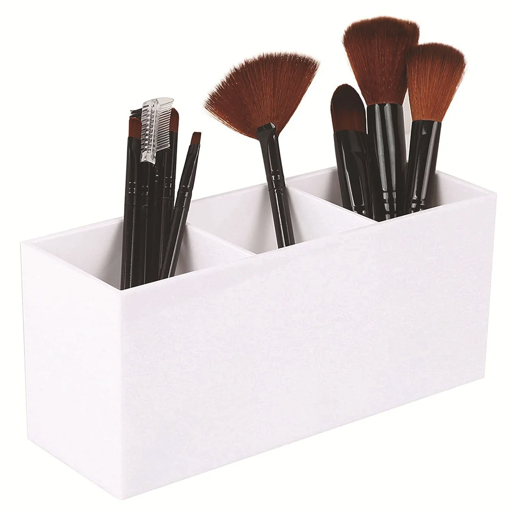 Porte-brosse en acrylique à trois compartiments, 1 pièce, organisateur de maquillage, boîte de rangement de bureau pour pinceaux de maquillage, crayon à sourcils