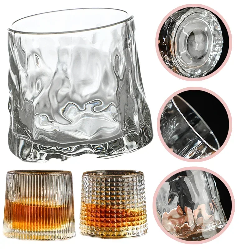 1PCS Cup Whiskey Glass Crystal Whiskey Glass Rotating Spinning Wine Brandy Glass Cup Rotating Beer Bottle Drinkware for Bar