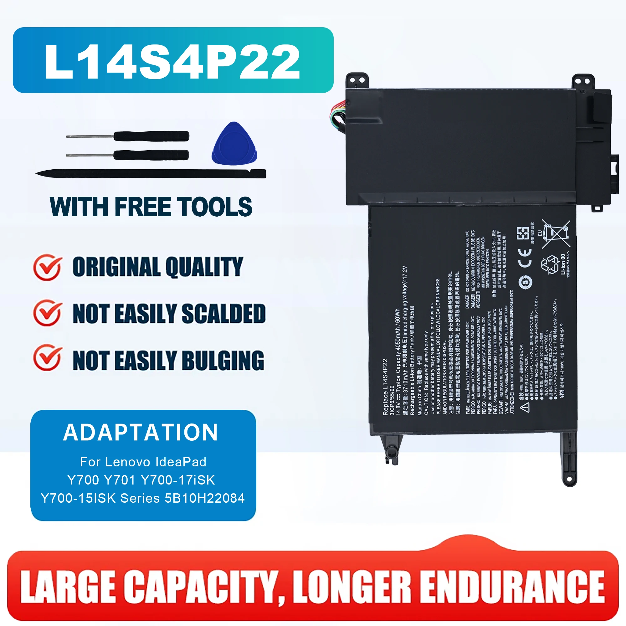 

L14S4P22 14.8V 60Wh 4050mAh L14L4P23 L14M4P23 Genuine Original Laptop Battery For Lenovo IdeaPadY700-15ISK Y700-17ISK Y700-15ACZ