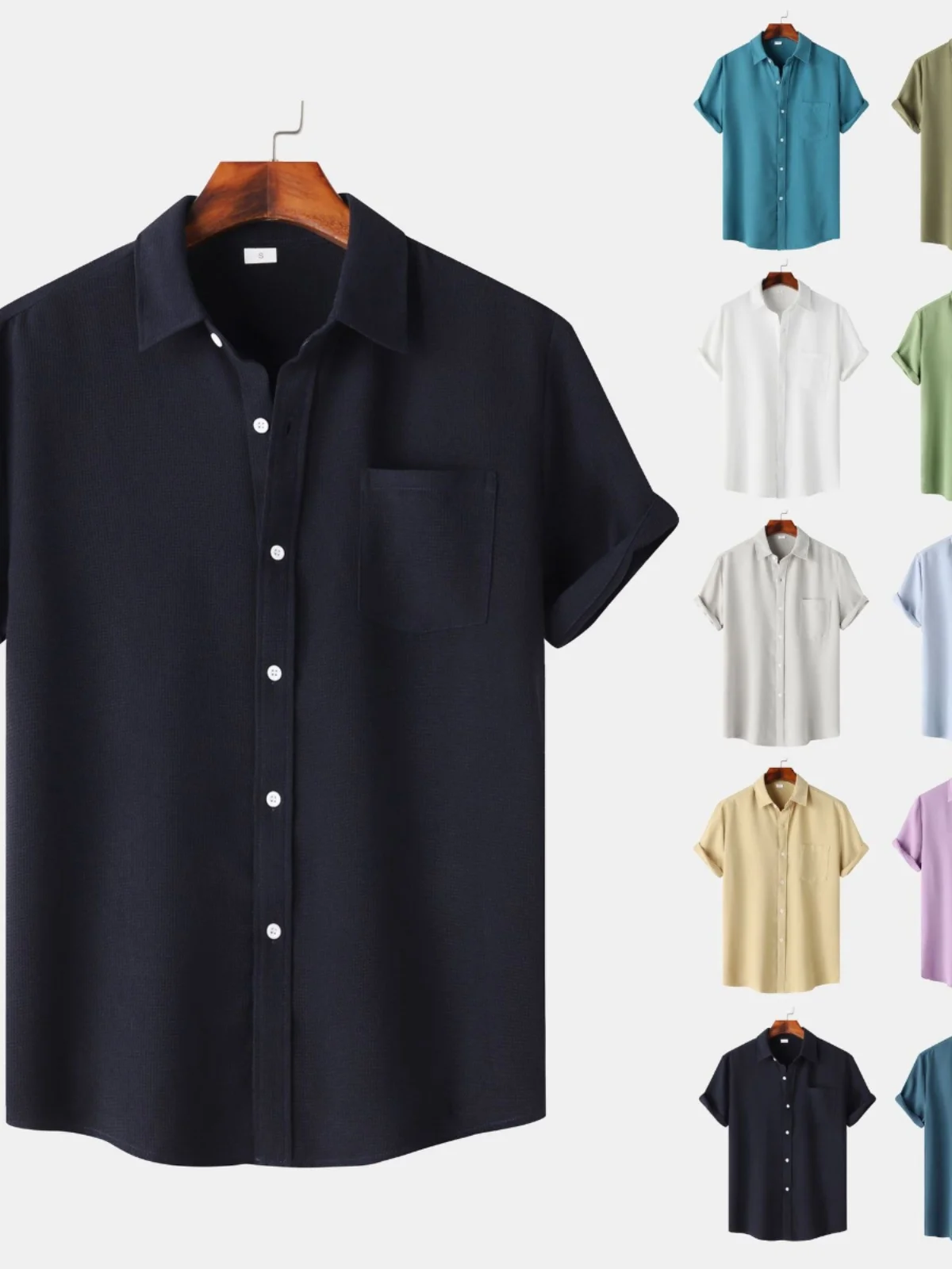 

Faionable ort Sve irt for Men Color Lapel Design Polyester Fiber Youthful Sle Four Seasons Universal