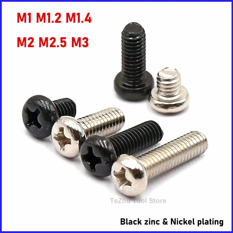 M1 M1.2 M1.4 M2 M2.5 M3 Cross Recessed Pan Head Screw Phillips Computer Bolts Black zinc & Nickel plating