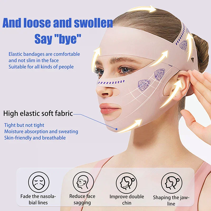 قناع نوم لنحت الوجه قابل للتعديل بثلاثة أضعاف، قناع تنحيف مرن، قناع شد الرفع، قناع تشكيل على شكل حرف V