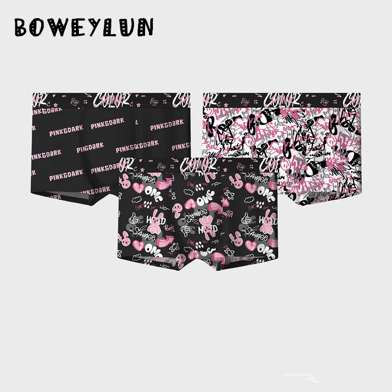 

BOWEYLUN Men's Printed Ice Silk Boxer Briefs Cool Breathable Antibacterial Mid-Rise Underwea for Teenagers