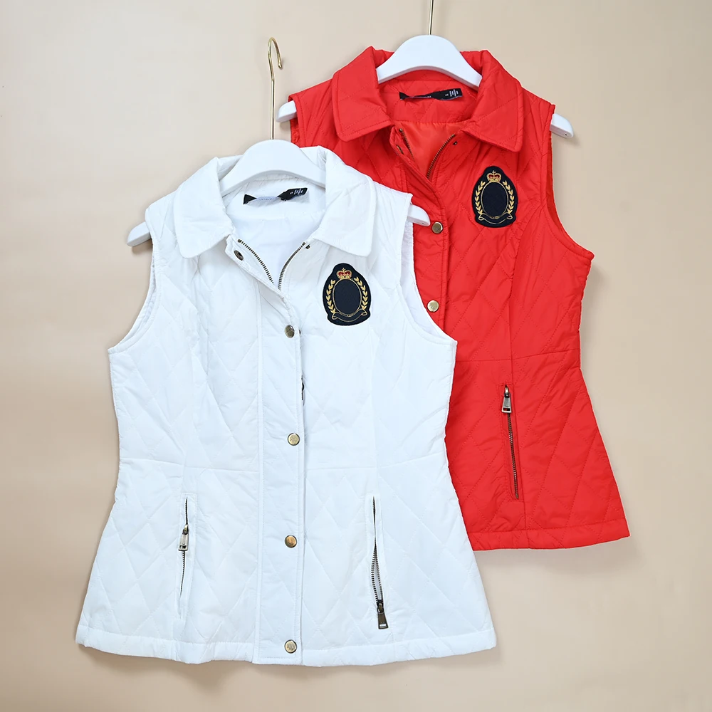 

Slim Fit Quilted Zipper Collar Cotton Vest for Women Diamond Patterned Autumn Winter New Sle Commute Sle Pure Color