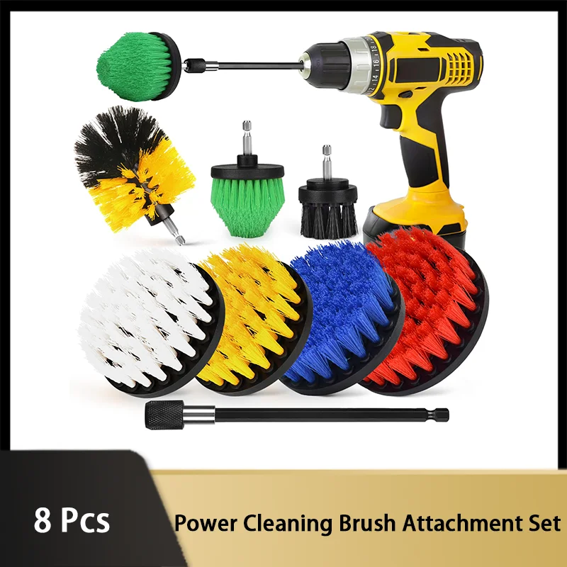 8 Pcs Drill Cleaning Brush Attachment Set with 1/4Inch Power Scrubber Brush Extend Long Drill Attachment for Bathroom Tub Tile