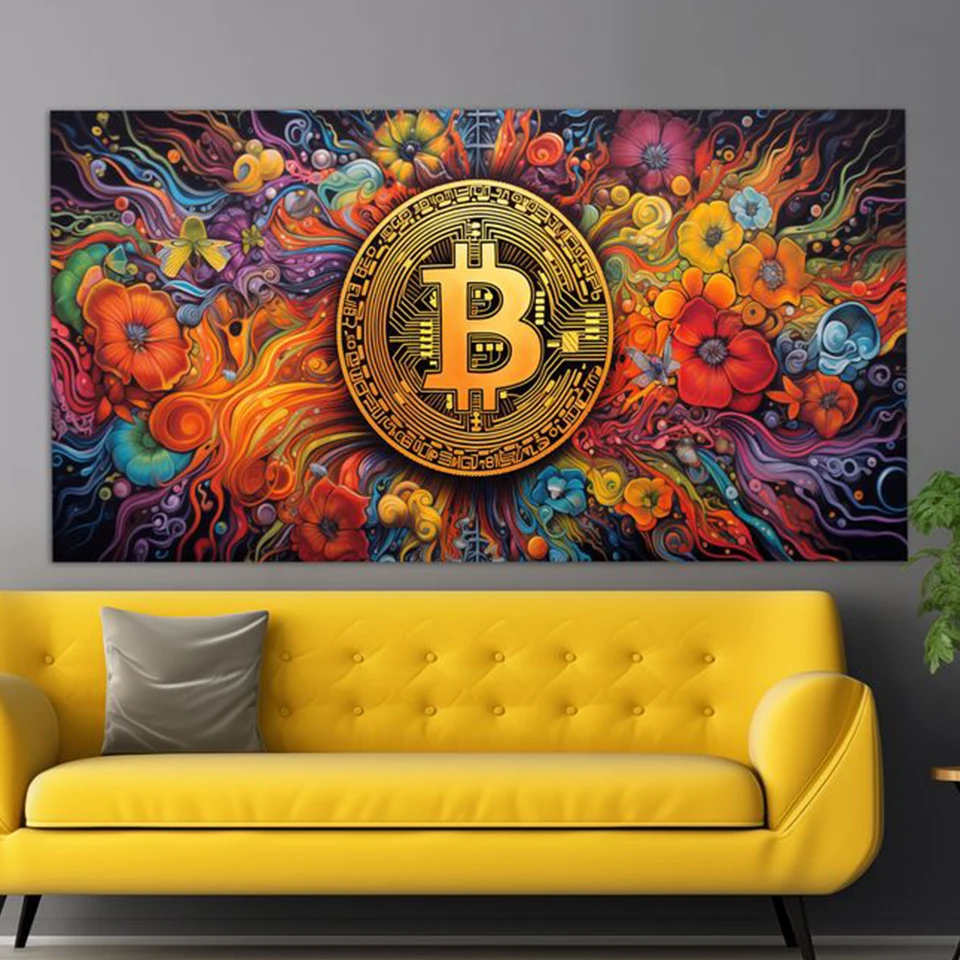 Abstrakcyjne Bitcoin DIY Diamond Painting New 2024 Full Square Round DIY Diamond Mosaic Flowers Picture Rhinestone Home Decoration