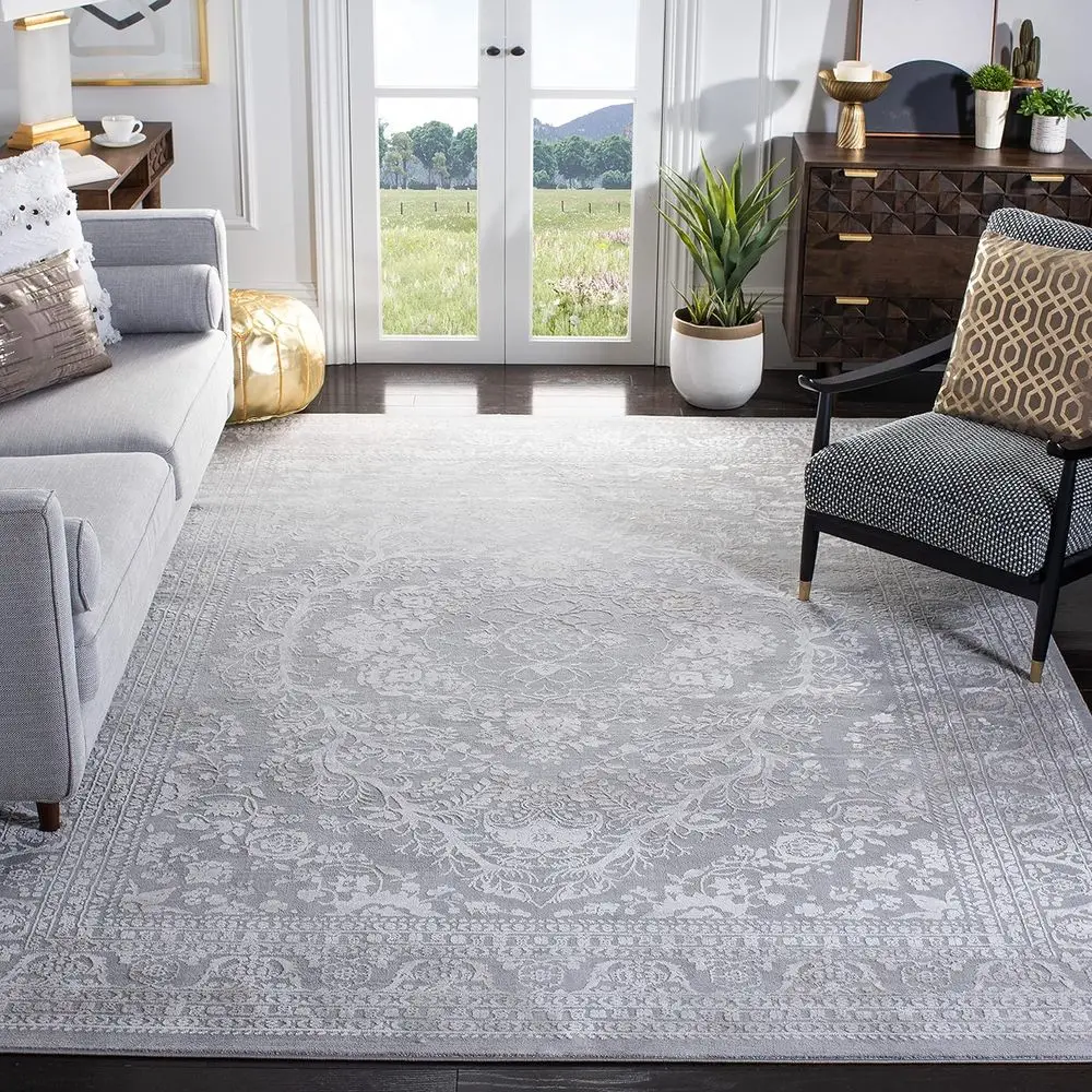 

Large 8x10 Light Grey & Cream Area Rug, Non-Shedding, Easy to Clean, Perfect for Living Room, Bedroom, Dining Area