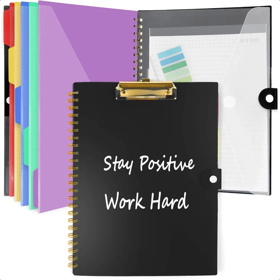 

Clipboard Folio with Notepad Multifunctional Clipboard Folder with Storage 5 Folders with 11 Pockets Waterproof Organizer with