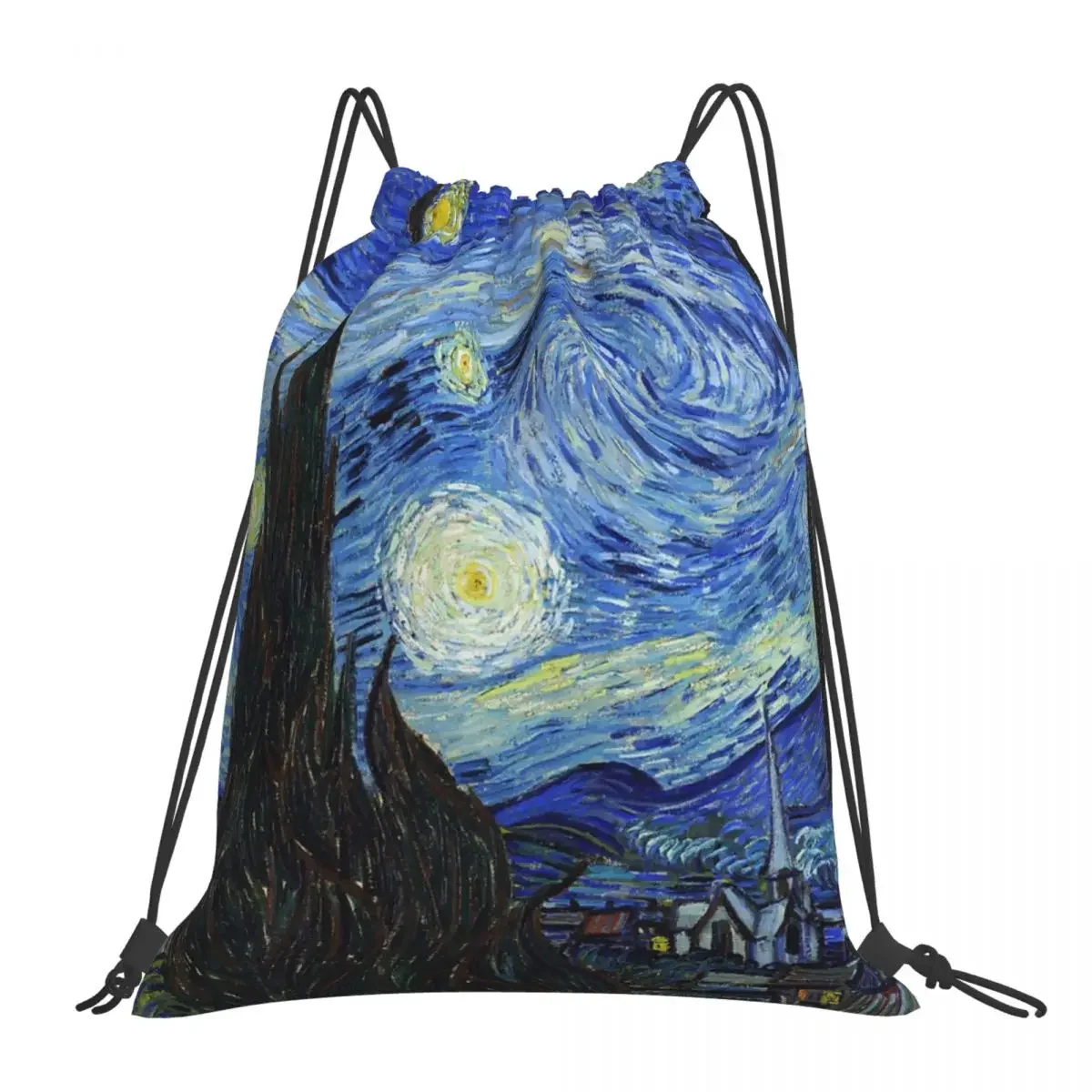 Vincent Van Gogh - Starry Night Backpack Portable Drawstring Bag Drawstring Bundle Pocket Sundries Bag BookBag For Travel School