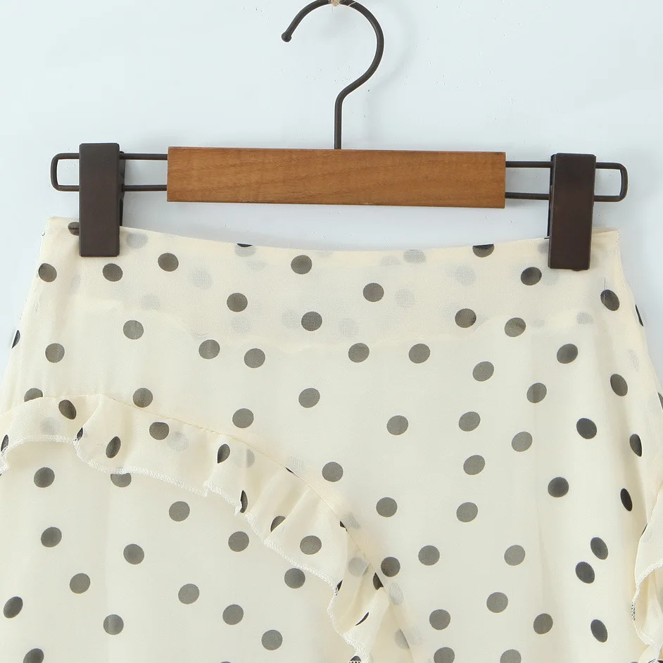 2026 New Women's Irregular Skirt Ruffle Edge Apricot Polka Dot Skirt